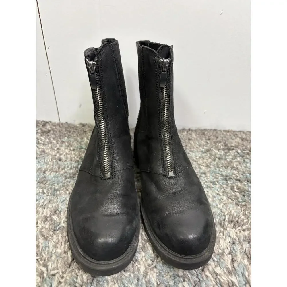 Clarks Shoes Womens 7.5 Orinoco 2 Up Black Leather Zip Front Chelsea Ribbed
